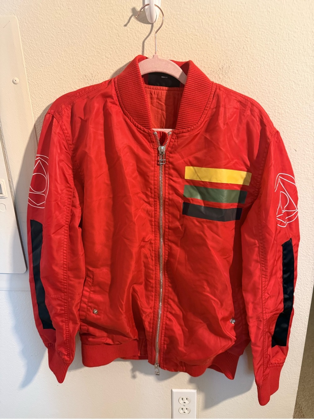 Black Scale Red MA-1 Bomber Jacket Graphic Zip Streetwear Men’s Size Medium